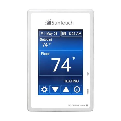 SunTouch SunStat Command Color Touchscreen Programmable Thermostat for Electric Floor Heating Systems, Multiple Background Color Options, Floor and Air Sensing Control, Energy Use Monitoring