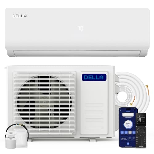 DELLA Versa Series 24000 BTU Mini Split AC Work with Alexa Ductless Inverter System 19 SEER2 Cools Up to 1500 Sq.Ft, Energy Saving, with 2 Ton Heat Pump Pre-Charged and 16.4ft Installation Kits